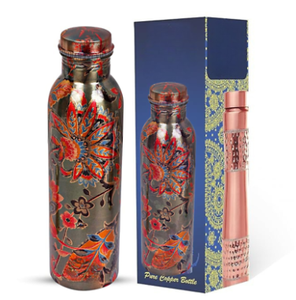 Bouteille d'eau en cuivre pur avec motif artistique paysager d'oiseaux, design traditionnel encadré, artisanale, style rustique - Product Image 3