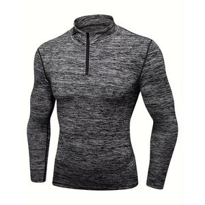 เสื้อผ้ากีฬาไซส์ใหญ่ แขนยาว เสื้อยืดซิป 3/4 สำหรับผู้ชาย แห้งเร็ว ผลิตจากโพลีเอสเตอร์ เป็นมิตรกับสิ่งแวดล้อม ระบายอากาศได้ดี - Product Image 1