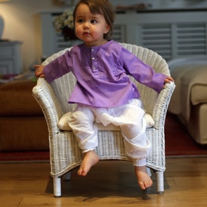 Beautiful Purple Summer Wear Short <b>Kaftan</b> Crafted By Soft Cotton Featuring With Beautiful Embroidery Long Sleeves & Front Button - Product Image 4