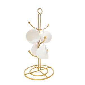 Support à tasses en métal doré au design moderne, avec 6 crochets, pour comptoir, organiseur de tasses, accessoire de rangement pour la cuisine - Product Image 1