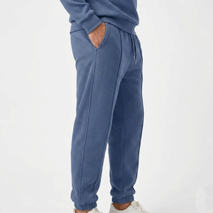 Ensemble jogging et sweat à capuche pour homme, couleur unie, molleton décontracté, tricoté, automne, bleu, 100 % coton respirant - Product Image 3