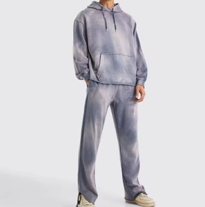Men’s Vintage Washed <b>Tie</b> Dye Tracksuit – Oversized Hoodie & Wide Leg Sweatpants Casual Streetwear 2 Piece Set - Product Image 2