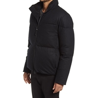 Veste matelassée noire pour homme à col montant, manteau d'hiver avec fermeture éclair, rembourrage épais en polyester, style décontracté, longueur standard