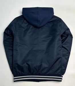 Blouson bomber à capuche noir pour homme, couleur unie, matière polyester, fermeture à boutons, vêtement décontracté pour l'automne, coupe classique - Product Image 5