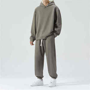 Men's Hooded Tracksuit Set Solid Color Cotton Oversized Sweatshirt <b>Pants</b> Casual Loose Fit Autumn Wear <b>Baggy</b> Tracksuits Set OEM - Product Image 4