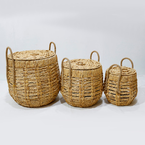 Water Hyacinth Storage <b>Baskets</b> <b>Lid</b> Rustic Modern Sustainable Household Laundry <b>Basket</b> Set Customized Size Customized Color - Product Image 6