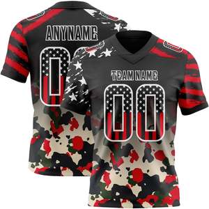 Maillot de football américain personnalisé col en V manches courtes imprimé par transfert thermique camouflage vert noir anti-humidité nom de l'équipe devant 100% - Product Image 3