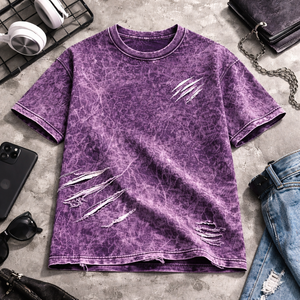 Camiseta Morada Vintage Personalizada, Lavada y Desgastada, de Algodón, Estilo Urbano, Unisex, OEM, Venta al Por Mayor - Product Image 6