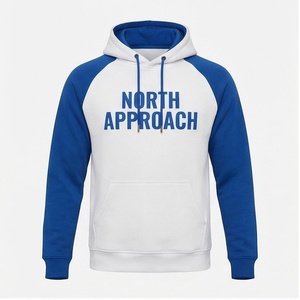 Sweat à capuche pour homme North Approach, manches raglan, blanc et bleu, en coton French Terry, poche avant, décontracté, pour l'automne - Product Image 1