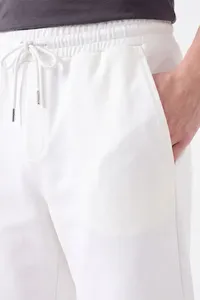 Pantalones Cortos Bermuda de Algodón Blanco Sólido para Hombre, con Logotipo Frontal, Cintura Media, Cordón Ajustable, Bolsillos, Transpirables, Estilo Urbano - Product Image 3