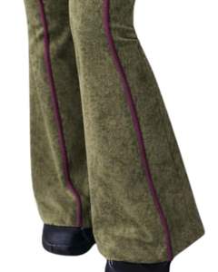 Ensemble de yoga deux pièces vert olive pour femme : haut court zippé et pantalon évasé taille haute, avec coutures contrastées imprimées, tenue de sport personnalisée - Product Image 2