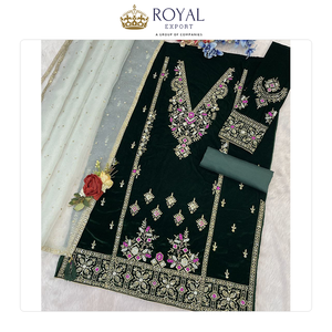Collection Unique de Costumes Pakistanais de Qualité Supérieure – Idéal pour les Fêtes et les Cérémonies – Ensemble de Costume en Velours avec Broderies - Product Image 4