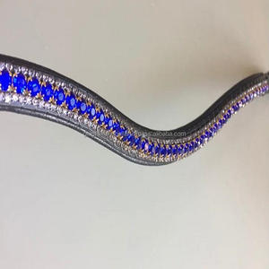 Banda de cuero negro para cejas de caballo, banda decorada con 3 filas, mega ostentosa, azul oscuro y cristales transparentes, banda ostentosa para cejas, precio al por mayor - Product Image 6