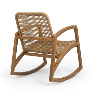 Fauteuil à bascule moderne en teck naturel, chaise longue scandinave en corde tressée, achat en gros, mobilier de patio extérieur, fournisseur en gros - Product Image 4