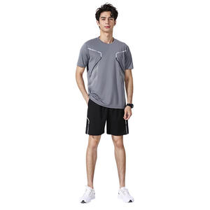 MERITORIOUS INTERNATIONAL Men's Quick Dry Sporty T-<b>Shirt</b> and Shorts Set <b>Geometric</b> Pattern Knitted 260g Summer Wear - Product Image 2