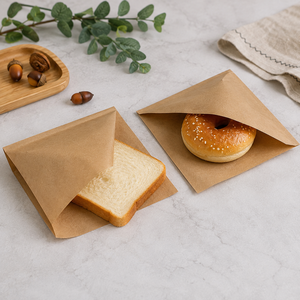 Greaseproof <b>Paper</b> <b>Biodegradable</b> Eco-Friendly Self-Folding Bag Die Cut Handles 14x14 Disposable Food Packaging for Sandwich Bread - Product Image 2