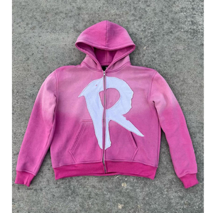Sweat à capuche épais personnalisé avec broderie, effet vieilli, délavé à l'acide, zippé, motif araignée, délavé soleil, pour l'hiver - Product Image 5