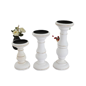 Ensemble de 3 porte-bougies en bois rustique, porte-bougies blancs, décoration de table pour mariage, banquet à domicile, par MULTI CRAFT - Product Image 4