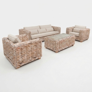 Handcrafted outdoor wicker rattan patio sofa set cushioned sofa armchairs coffee table furniture lounge setup product item - Product Image 1