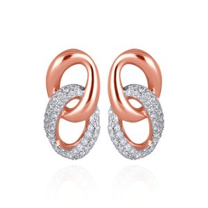 14K <b>Rose</b> <b>Gold</b> Interlocking Loop <b>Stud</b> <b>Earrings</b> Round Cut Lab Grown Diamond Modern Designer Fine Jewelry Wedding Gift Women - Product Image 1