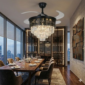 Invisible Blade <b>Ceiling</b> Fan Luxury Gold <b>Crystal</b> Chandelier <b>LED</b> Remote Control Hanging <b>Light</b> for Modern Home Dining Room - Product Image 4