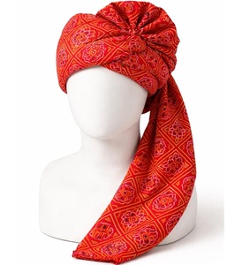 Turbante Tradicional Bandhani para Novio, Rojo y Naranja, Safa Rajasthani, Pagri de Boda Marwari con Motivos de Swastika, Estilo Jaipuri Bandhej - Product Image 1