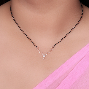 Collier Mangalsutra en argent sterling plaqué or rose avec perles noires, fait main, délicat, classique, certifié par un tiers, pour femme - Product Image 3