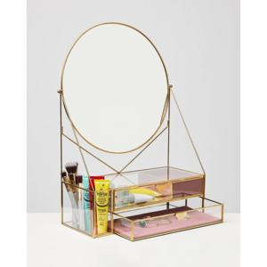 Décorations de maison modernes et luxueuses, boîte de rangement et d'organisation pour bijoux et cosmétiques en laiton et en verre avec miroir - Product Image 1