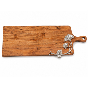 Tabla de Quesos Exclusiva de Madera con Incrustaciones Metálicas de Hoja de Ginkgo, Tabla Decorativa para Servir Charcutería con Asa, en Oferta - Product Image 1