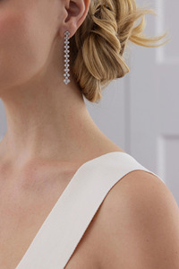ต่างหูเพชรทรงบาแกตต์สีเหลืองทองทรงยาว - Product Image 4