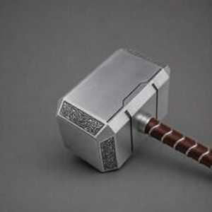 Réplique de marteau de Thor en métal argenté, objet de collection avec poignée et sangle en cuir marron, pièce d'art et d'exposition - Product Image 5