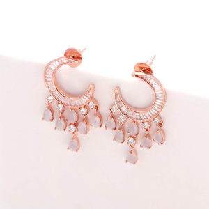 Pendientes de Aro con Gemas Grises, Chapados en Oro Rosa de 14K, Joyería Minimalista para Uso Diario, Precio de Fábrica - Product Image 2