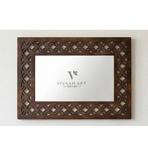 Miroir mural décoratif Art Déco en bois écologique fait main pour entrée, chambre, salle de bain, salon, accent de décoration intérieure - Product Image 1