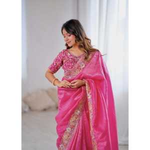 Sari de Seda de Diseño para Bodas con Bordado de Hilos y Lentejuelas - Product Image 3