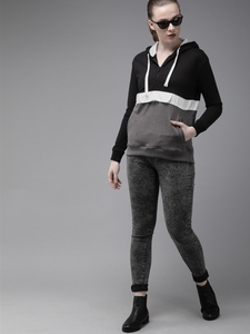 Sweat-shirt décontracté pour femme à blocs de couleur, à manches longues, avec fermeture éclair sur le devant, style automne, en mélange de coton tricoté, design respirant - Product Image 2