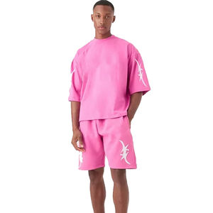 Conjunto de Verano para Hombre, Estilo Casual Urbano, con Camiseta de Hombros Caídos y Pantalones Cortos, Lavado Ácido Personalizado, Traje de 2 Piezas - Product Image 1