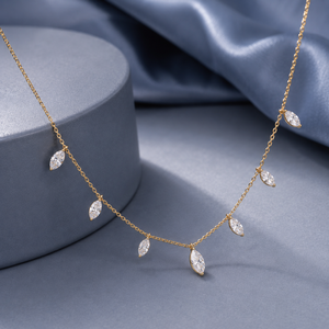 Collier en or jaune 14 carats avec diamant de laboratoire taille marquise, vente en gros, OEM ODM, bijoux fins personnalisés pour femmes, fabricant - Product Image 4