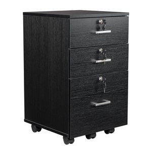Armadietto Portadocumenti FCH a Tre Cassetti in Legno con Finitura Nera Effetto Legno, Soluzione Elegante per l'Organizzazione dell'Ufficio - Product Image 2