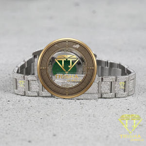 Elegante Reloj de Pulsera Analógico de Acero Inoxidable con Esfera de Cristal Verde y Bisel con Diamantes Moissanite - Product Image 2