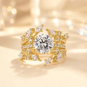 Round Cut Engagement <b>Ring</b> in 925 Sterling Silver Marquise & Round Cut <b>Open</b> Curved Wedding Band Moissanite Diamond <b>Ring</b> for Sale. - Product Image 3