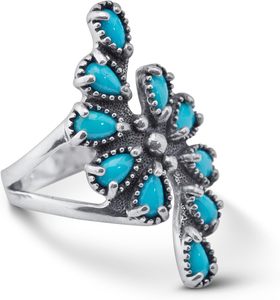 Flower Shape Turquoise Bezel Setting 925 Silver <b>Ring</b> Women's Vintage Gemstone <b>Ring</b> Everyday Wear - Product Image 6