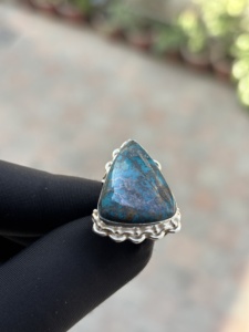 Bague en argent sterling faite à la main, de qualité supérieure, avec chrysocolle, argent 925, forme poire, cabochon, bijoux fins, pierre précieuse pour femmes et hommes - Product Image 3