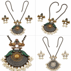 Conjunto de Collar y Pendientes de Plata Oxidada con Diseño de Flor de Bohemia y Pavo Real, Joyería para Novia, Boda, Compromiso, Fiesta, con Circonitas en Forma de Pera - Product Image 3