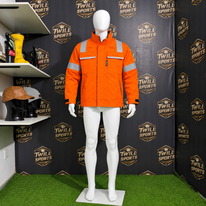 <b>Hi</b> <b>Vis</b> Men's Reflective Work <b>Jacket</b> <b>Orange</b> Polyester Safety Uniform with Silver Stripes for Construction Outdoor Use - Product Image 4
