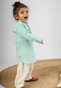 Conjunto de kurta y pijama verde menta para niños, ropa étnica, kurta de algodón con pijama blanco, atuendo festivo tradicional para bebés varones - Product Image 3