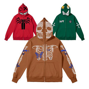 High Quality 100% Cotton Design Custom Men Print Blank Full Face Zip Hoodies Multicolour Hip Hop Hoodies - Product Image 5