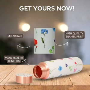 High on Demand Flower Print Double Wall Eco-Friendly Copper <b>Water</b> <b>Bottle</b> <b>1</b> <b>Litre</b> Boosts Immunity for Office and School Use - Product Image 3