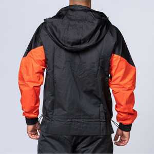 Ensemble coupe-vent sportif pour homme, veste et pantalon en polyester respirant et imperméable, deux pièces assorties, capuche zippée, poignets élastiques - Product Image 4