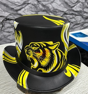 Chapeau de cowboy en cuir noir et jaune à imprimé tigre, style western, fait main, à large bord, pour hommes et femmes, vente en gros, OEM, marque privée - Product Image 6
