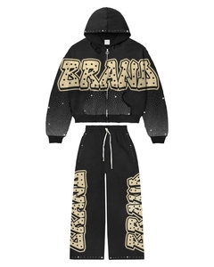 Ensemble de survêtement 2 pièces tendance pour homme, grande taille, imprimé personnalisé, avec sweat à capuche zippé intégral et pantalon de jogging - Product Image 6